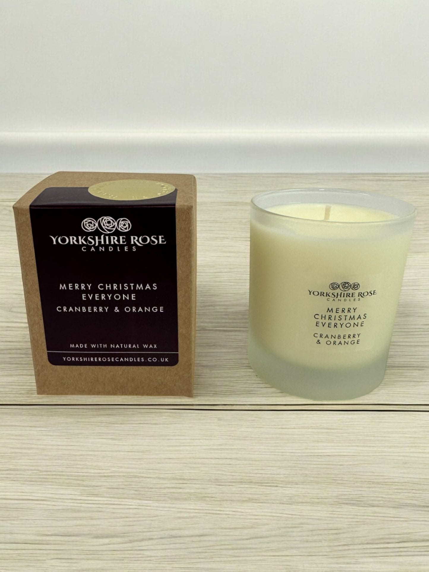 'Merry Christmas Everyone' scented glass candle - Yorkshire Rose Candles