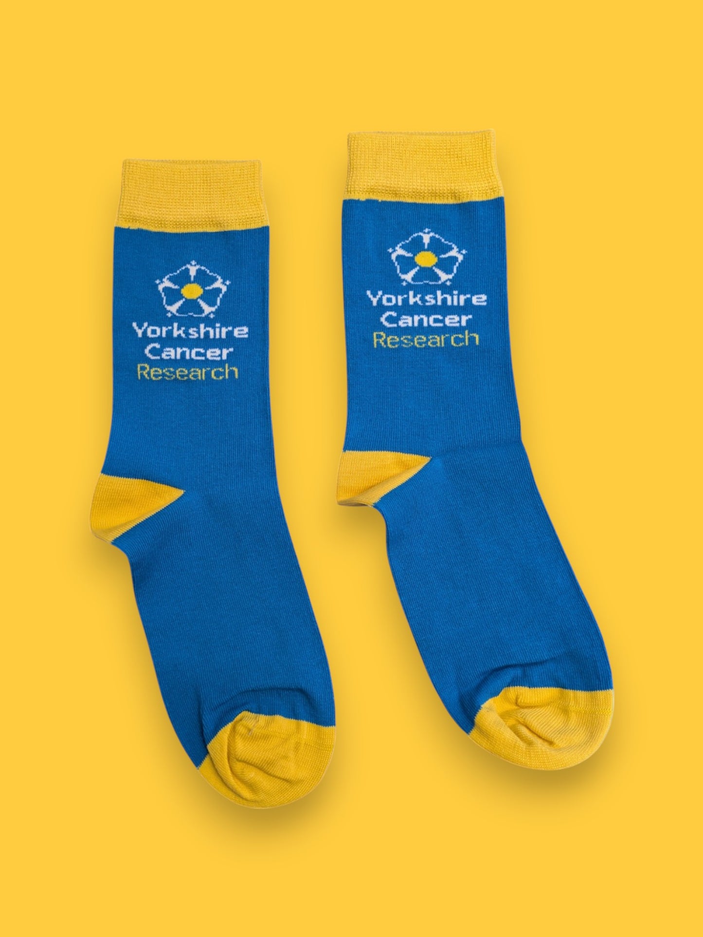 Yorkshire Cancer Research Dress Socks – UK5-UK10 – Cotton Socks – Blue & Yellow