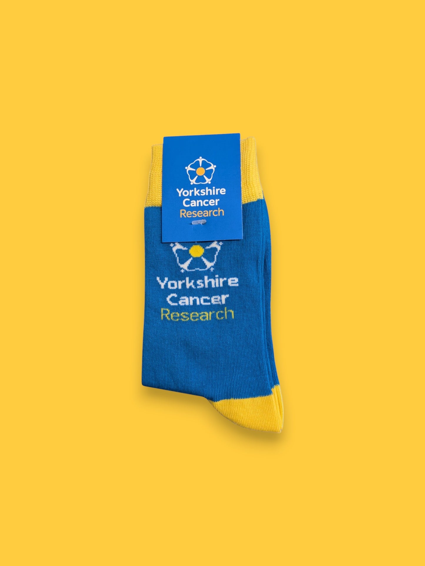 Yorkshire Cancer Research Dress Socks – UK5-UK10 – Cotton Socks – Blue & Yellow
