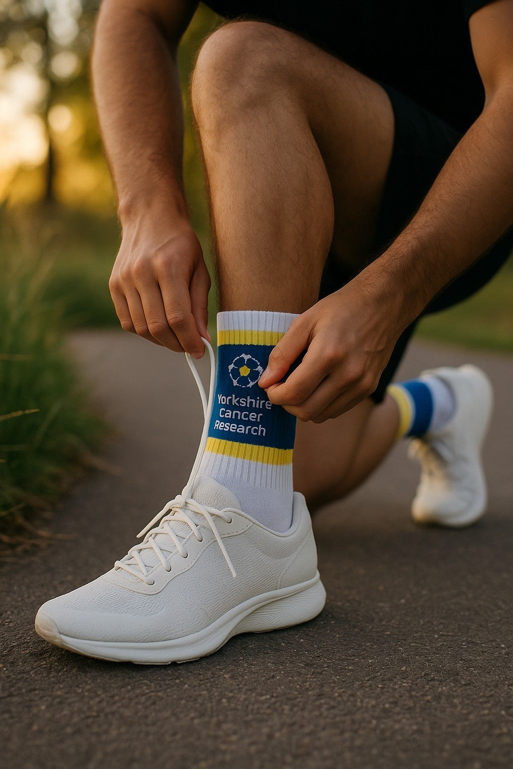 Yorkshire Cancer Research Sport Socks – UK5-UK10 - Cotton Socks - Blue, White & Yellow