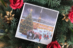 Christmas card showing a festive scene at Piece Hall, Halifax