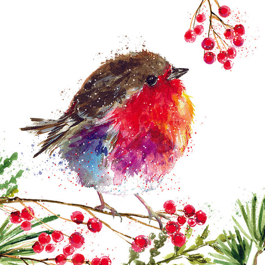 Fluffy Robin on Berry Branch Charity Christmas Cards - 10 Pack
