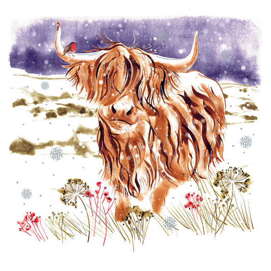 Snowy Highland Cow Charity Christmas Cards - 10 Pack