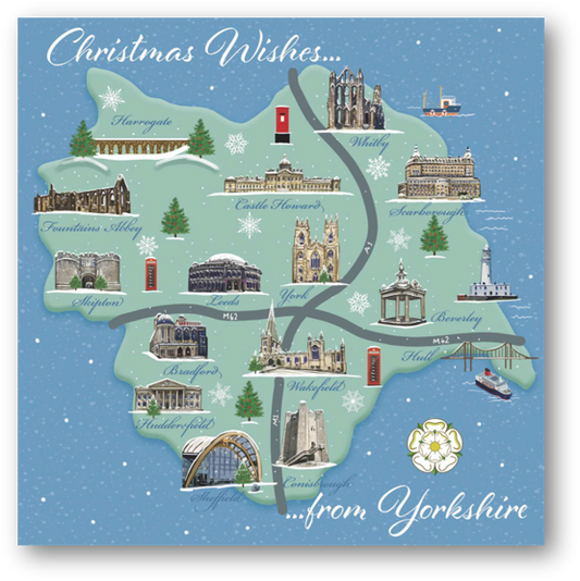 Map of Yorkshire Christmas Cards - 10 pack