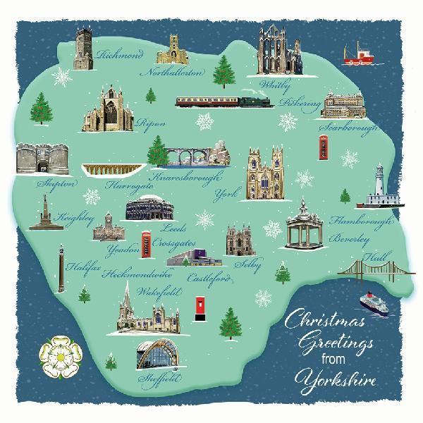Map of Yorkshire Christmas Cards - 10 pack