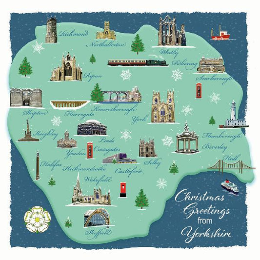 Map of Yorkshire Christmas Cards - 10 pack