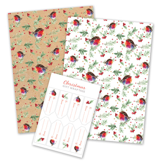 Fluffy Robin & Berries - Christmas Gift Wrap Pack