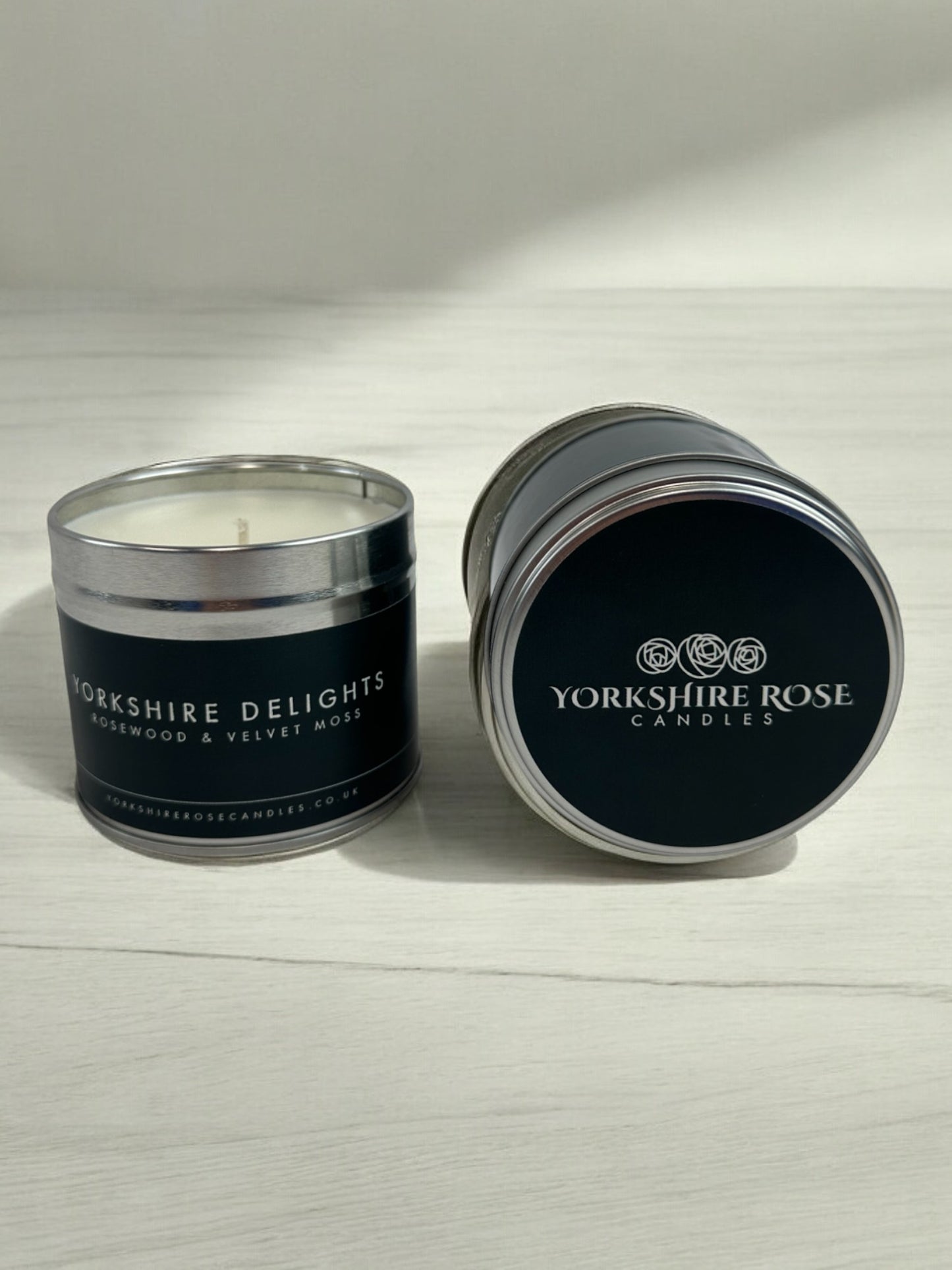 'Yorkshire Delights' scented tin candle, by Yorkshire Rose Candles