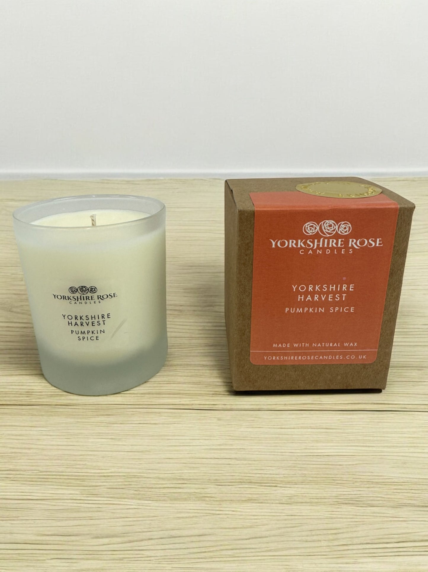 'Yorkshire Harvest (Pumpkin Spice)' scented glass candle, by Yorkshire Rose Candles